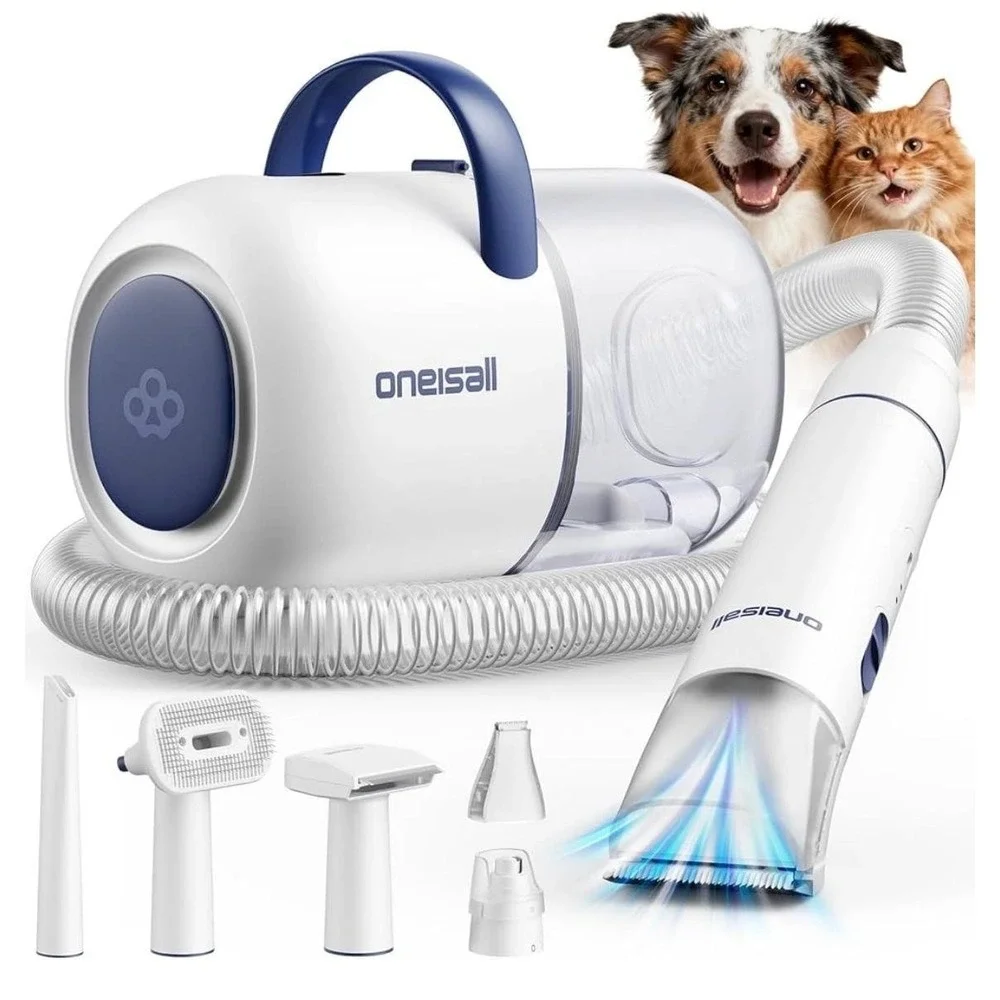Oneisall Pet Grooming Vacuum Kit Dog Cat Clippers 6 Tools 15000Pa Low Noise